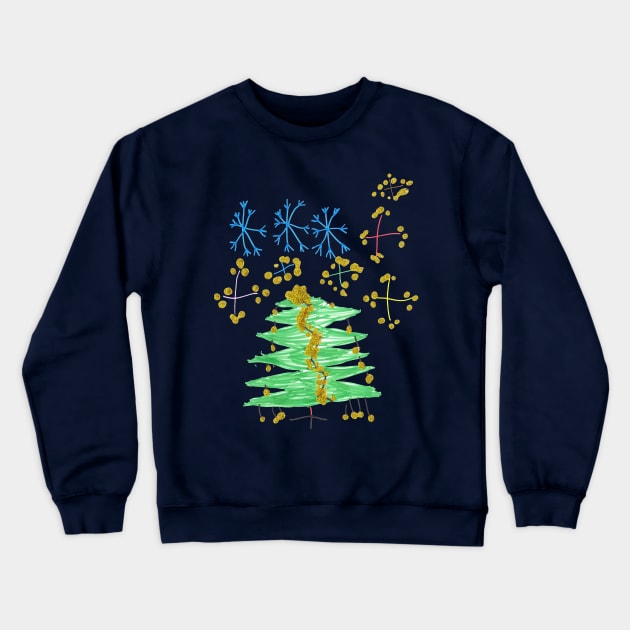 Christmas Tree with snowflakes and fireworks Crewneck Sweatshirt by SensaWonder